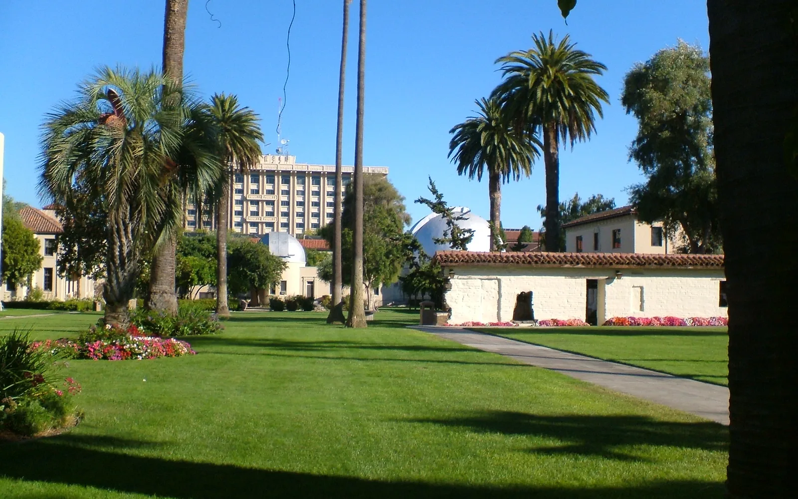 Santa Clara University campus showing Mission gardens and historic buildings